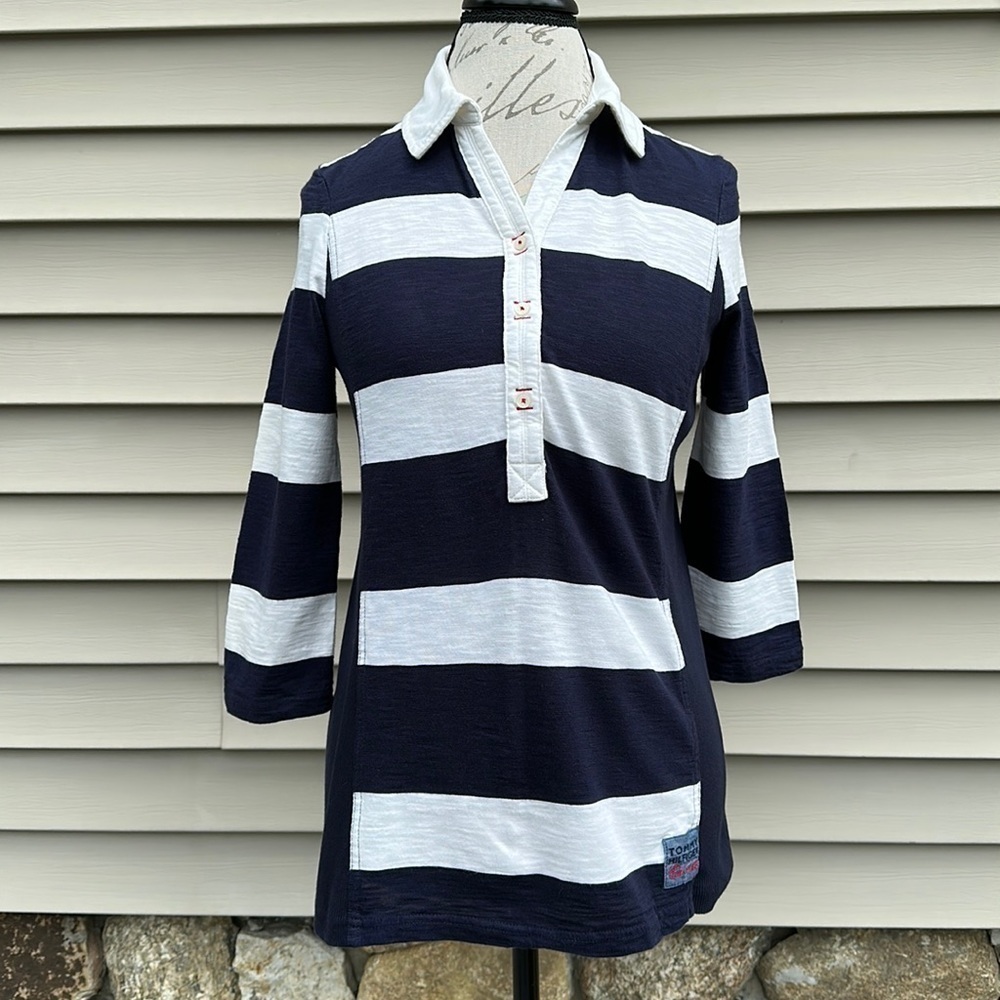TOMMY Hilfiger Navy/Cream Striped Rubgy Shirt